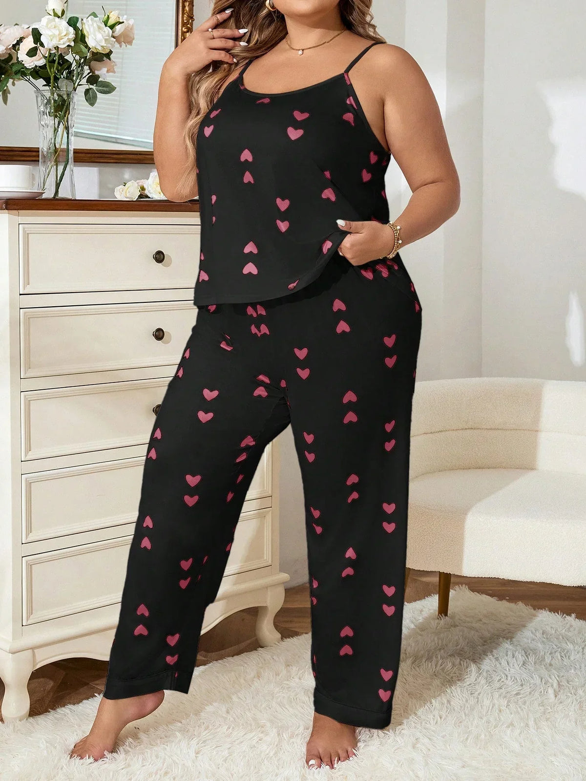 Pijama Plus Size Regata e Calça Coração