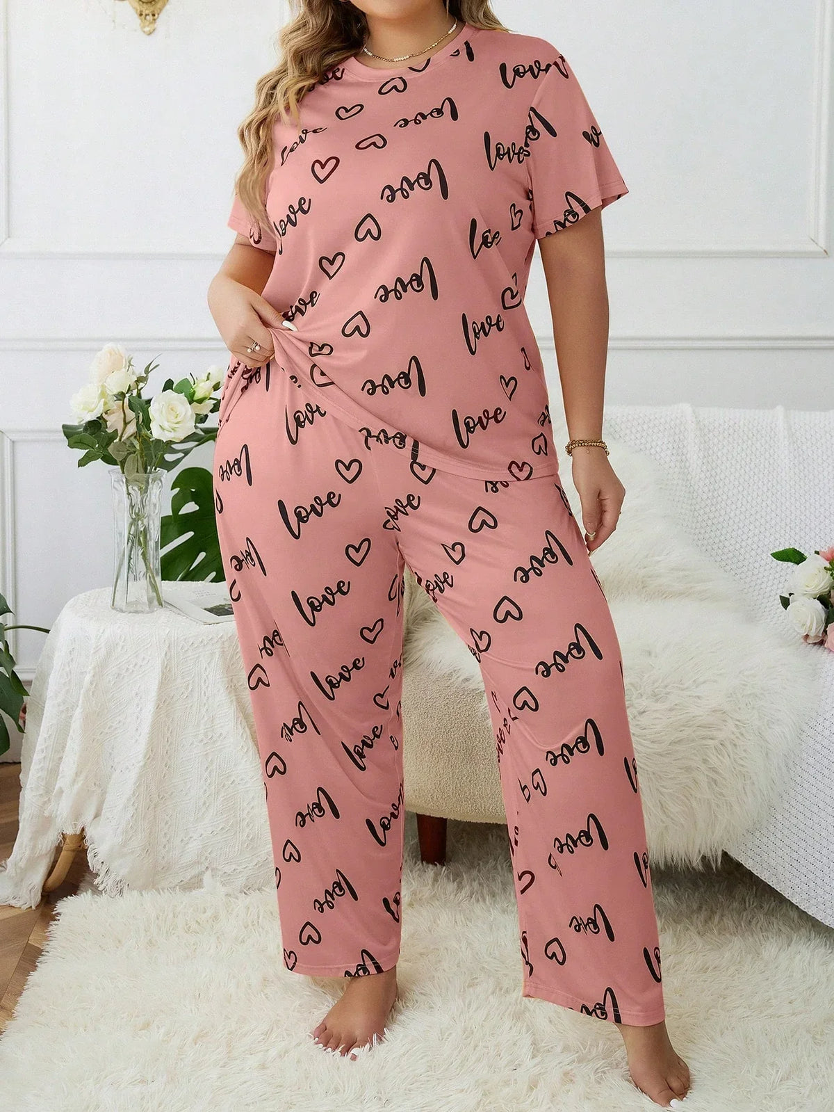Pijama Plus Size Blusa e Calça Estampado Soltinho